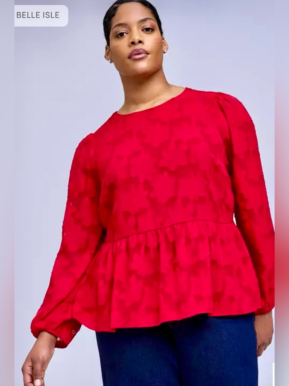 NWT Belle Isle by Torrid Red Textured Long-Sleeve Peplum Blouse-Plus Size 22-24